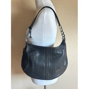 Brighton Black Leather Shoulder Bag with Silver Hardware